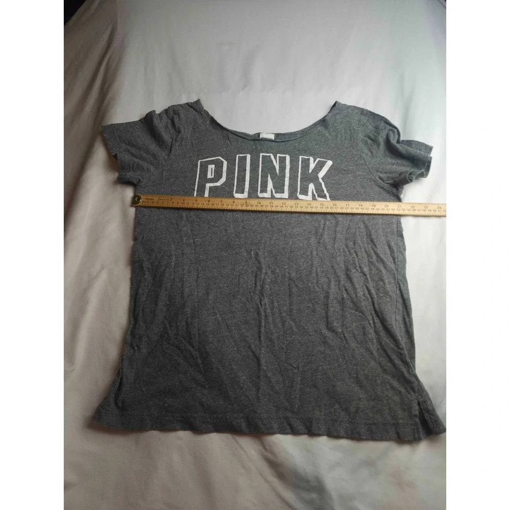 PINK Victoria's Secret Logo T-Shirt Womens Medium Gray Knit Short Sleeve Tee